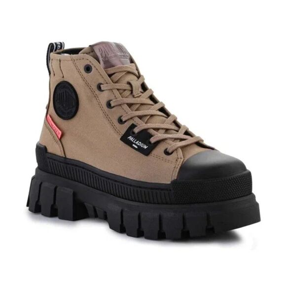 Palladium Size 6.5 Brown Canvas Chunky Lug Sole Y2K High Top Vegan Combat Boots - Picture 2 of 7